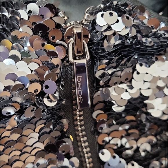 ๐ Bebe sequin long sleeve dress silver XL RARE new ๐ - Picture 3 of 12